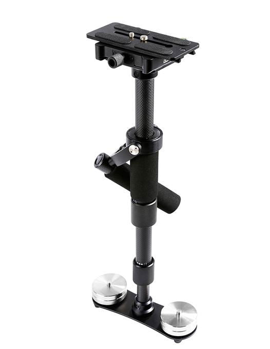 Stabilizator de cameră cu coloană carbon și talpă dublă, negru, vedere laterală