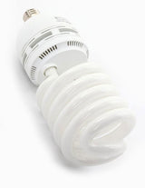 Spiral CFL bulb, E27 base, 135W, 5600K, vented white housing, angled close-up