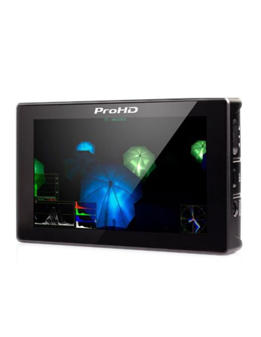 5.5-inch ProHD LCD video monitor with colorful test pattern on screen