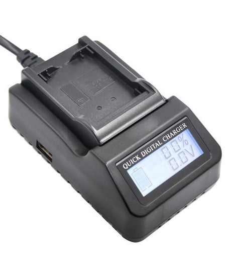 Încărcător digital rapid pentru Canon LP‑E10 cu ecran LCD și suport pentru baterie