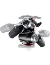 Three-way tripod head with dual side grips and top locking dial, black with red accents