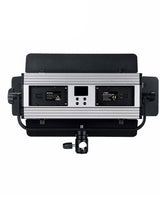 Rear panel of 40W bicolor LED video light with ports, power label, and mounting slots