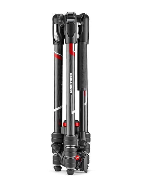Trepied video carbon Manfrotto cu picioare pliate și elemente de blocare