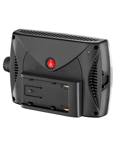 Lampa video LED Manfrotto Micro Pro 24, vedere din spate cu mânere și porturi