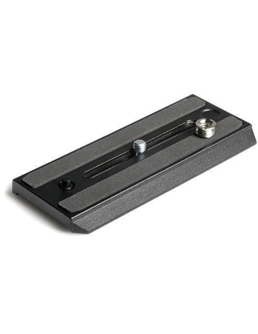 Black quick-release mounting plate with long slot and two securing screws
