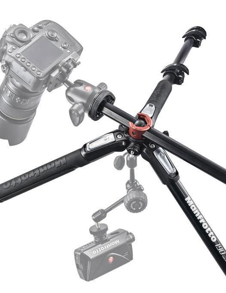 Trepied foto Manfrotto, cap de fixare cu pârghie și suport pentru cameră