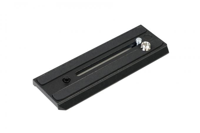 Long black mounting plate with two threaded knobs and center slot