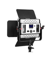 Rear view of bicolor/RGB LED light with control panel and LCD display