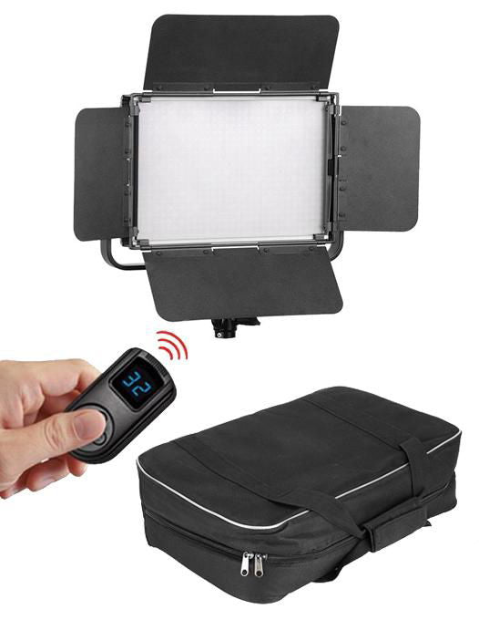 LED bicolor/RGB light panels with remote control and black soft carrying case