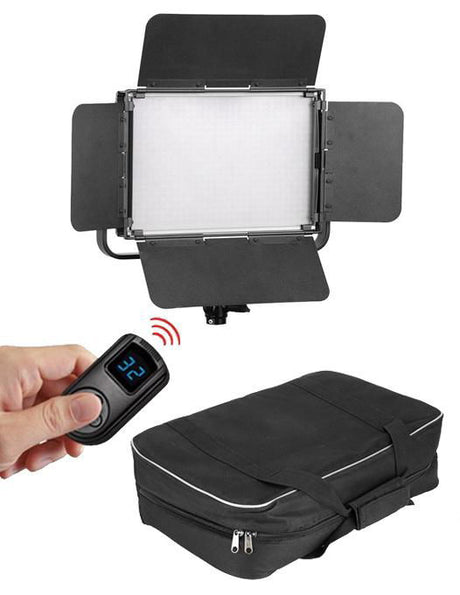 LED bicolor/RGB light panels with remote control and black soft carrying case