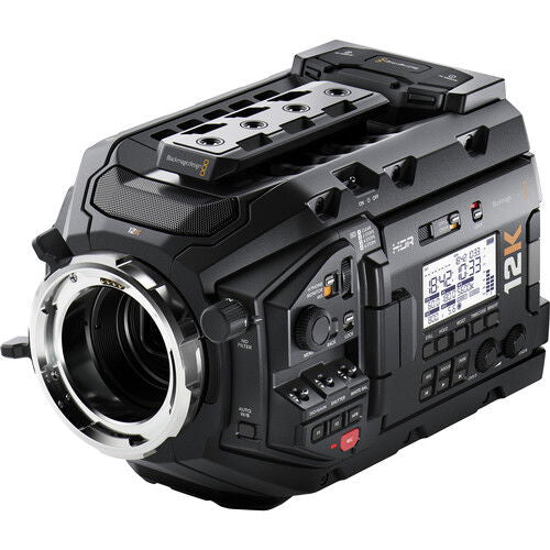 URSA mini PRO 12K video broadcast camera front view with lens and top controls
