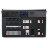 ATEM Television Studio HD8 top-down panel showing buttons, sliders, and multicolor keys