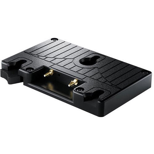 Black gold mount battery plate with connector pins and mounting slots for URSA/URSA Mini