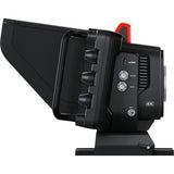 Back panel of studio camera with HDMI and 4K labels, buttons and ventilation grille