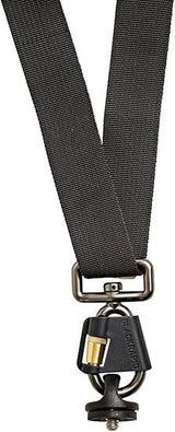Black strap hardware close-up: metal hook buckle and adjustment