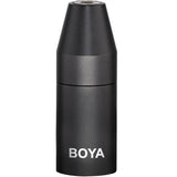Adaptor BOYA mini Jack la XLR, corp cilindric negru cu logo BOYA