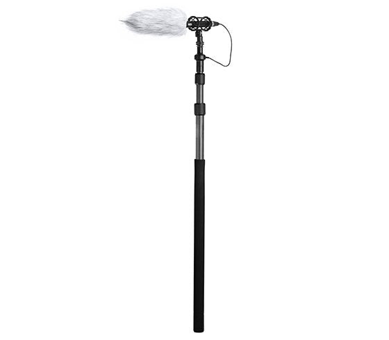 Vârf tijă carbon neagră cu suport microfon și paravânt mic, cablu