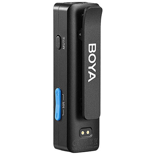 Emițător microfon wireless negru cu butoane MUTE și JNR, LED albastru