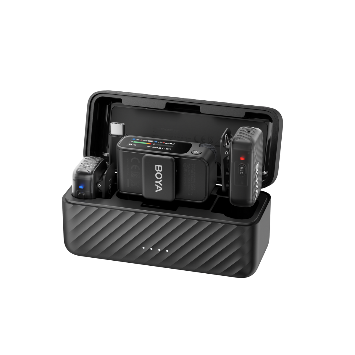 Sistem microfoane wireless dual BOYA cu două unități în husă neagră