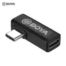 BY-K5 USB-C to USB-C adaptor angled view, black connector with USB-C ports