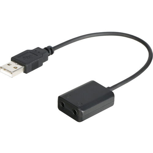 Adaptor audio USB 2.0 cu cablu și mufă Jack 3,5 mm, tip negru.