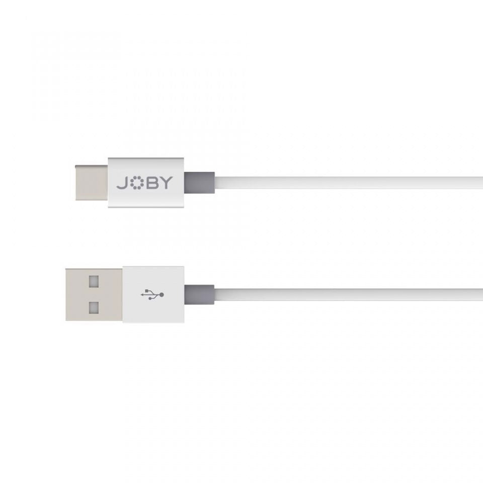 USB-A and USB-C ends on a white 1.2 m cable with sync icons