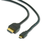 Cablu HDMI la micro HDMI-D, conectori aurii, capete în prim-plan, negru, 4.5 m
