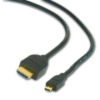 Cablu HDMI la micro HDMI-D, conectori aurii, capete în prim-plan, negru, 4.5 m