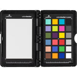 ColorChecker Passport Video 2 open case showing blank screen and color target grid