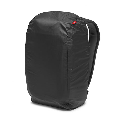Compact camera backpack back panel with top handle and smooth outer shell