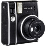 Instax Mini 40 instant camera, black front with lens controls and metallic accents