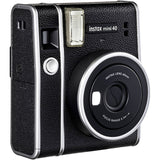 Instax Mini 40 instant camera, black body with visible flash window and lens ring