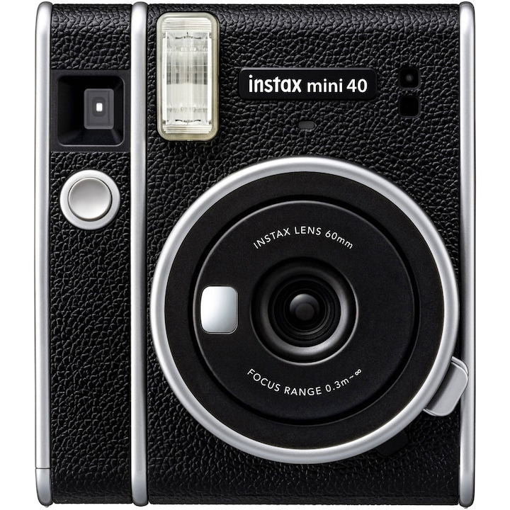 Fujifilm Instax Mini 40 instant camera, black textured body and front lens