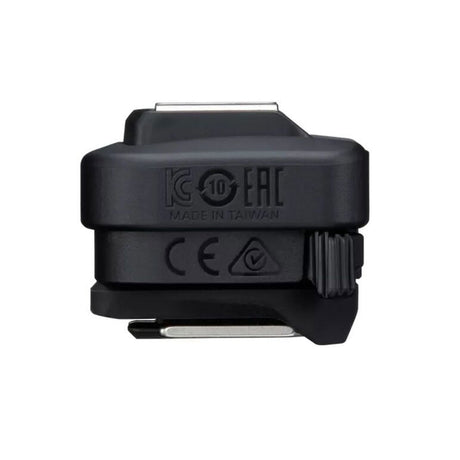 AD-E1 shoe adapter rear view with compliance markings and made in Taiwan text