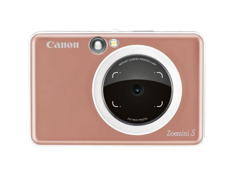Zoemini S2 instant camera printer, rose gold front with lens and white ring