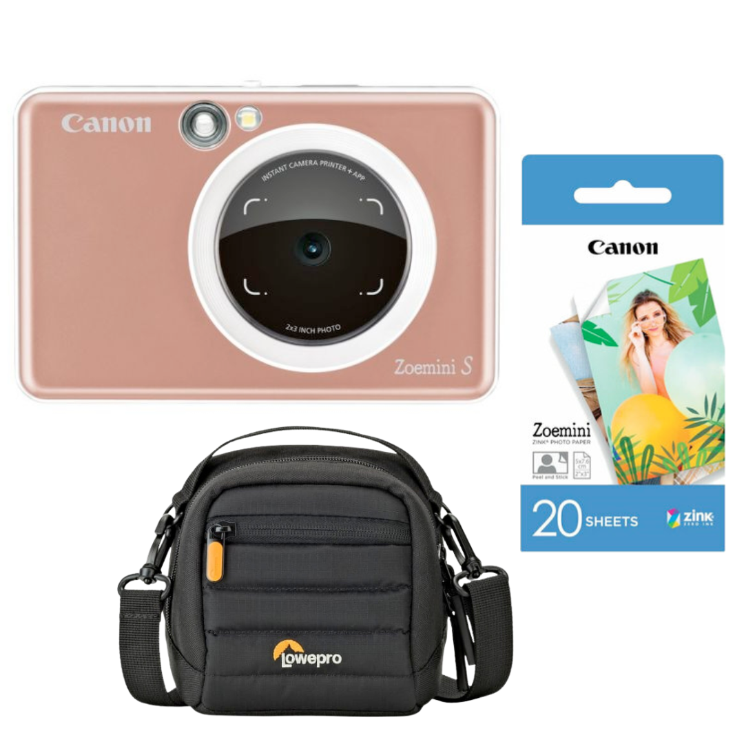 Aparat foto instant rose gold Zoemini S2 cu geantă neagră și hârtie 20