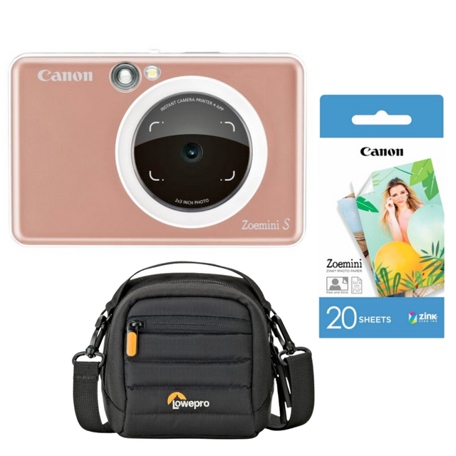 Aparat foto instant rose gold Zoemini S2 cu geantă neagră și hârtie 20