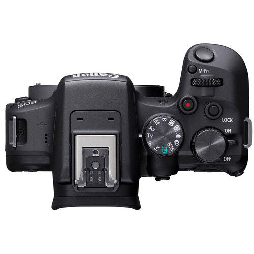 Corp aparat foto Canon EOS R10, cadran mod și comenzi superioare