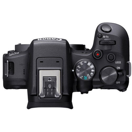 Corp aparat foto Canon EOS R10, cadran mod și comenzi superioare