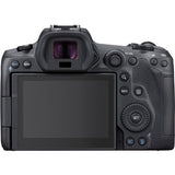 EOS R5 mirrorless camera body, rear view with LCD screen and control dial