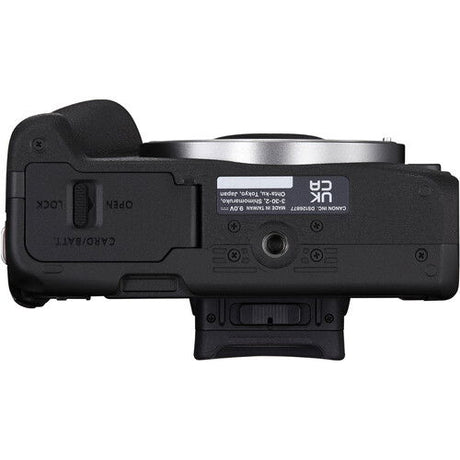 EOS R50 camera body, side view showing ports and connection cover