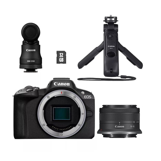 EOS R50 kit cu obiectiv RF-S 18-45mm, trepied și card 32GB