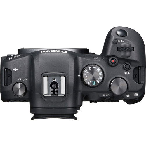 Corpul aparatului foto Canon EOS R6 Mark II, vedere laterală cu cadran de moduri