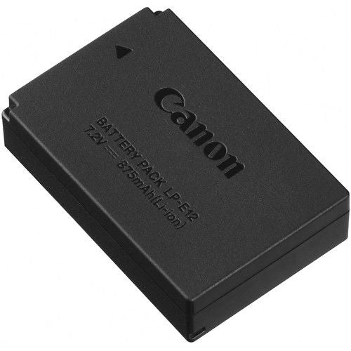 Acumulator Li-Ion Canon LP‑E12 negru, cu carcasă compactă, etichetă tip Battery Pack