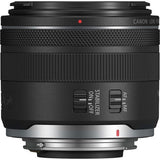 Canon RF 24mm f/1.8 macro lens rear view, AF/MF and Stabilizer control switches