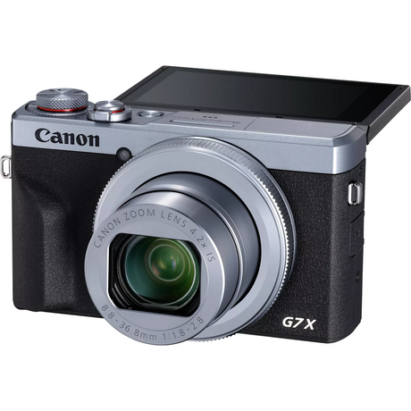 PowerShot G7 X Mark III silver compact camera with zoom lens and textured grip