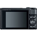 Black compact camera rear view with LCD screen and control buttons