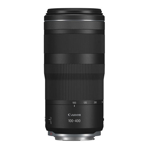 Black 100-400mm telephoto lens, barrel with focal-length scale marks visible