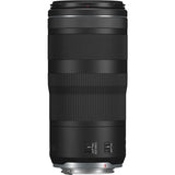 Black 100-400mm telephoto lens, rear mount and textured grip rings visible