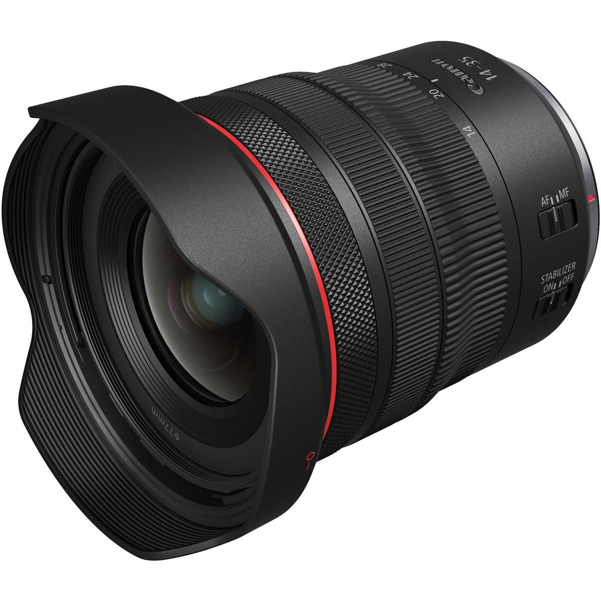 14-35mm f/4 L IS USM lens, front element visible, black body with red ring